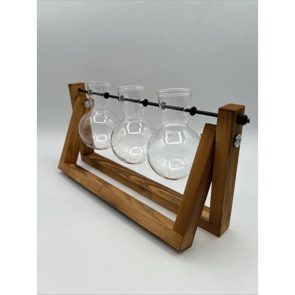 Trio Propagation Station with Wooden Stand, Plant Gift Stylish Plant Decor Glass